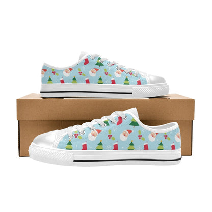 Santa Themed Print Design LKS301 Women's White Low Top Shoes