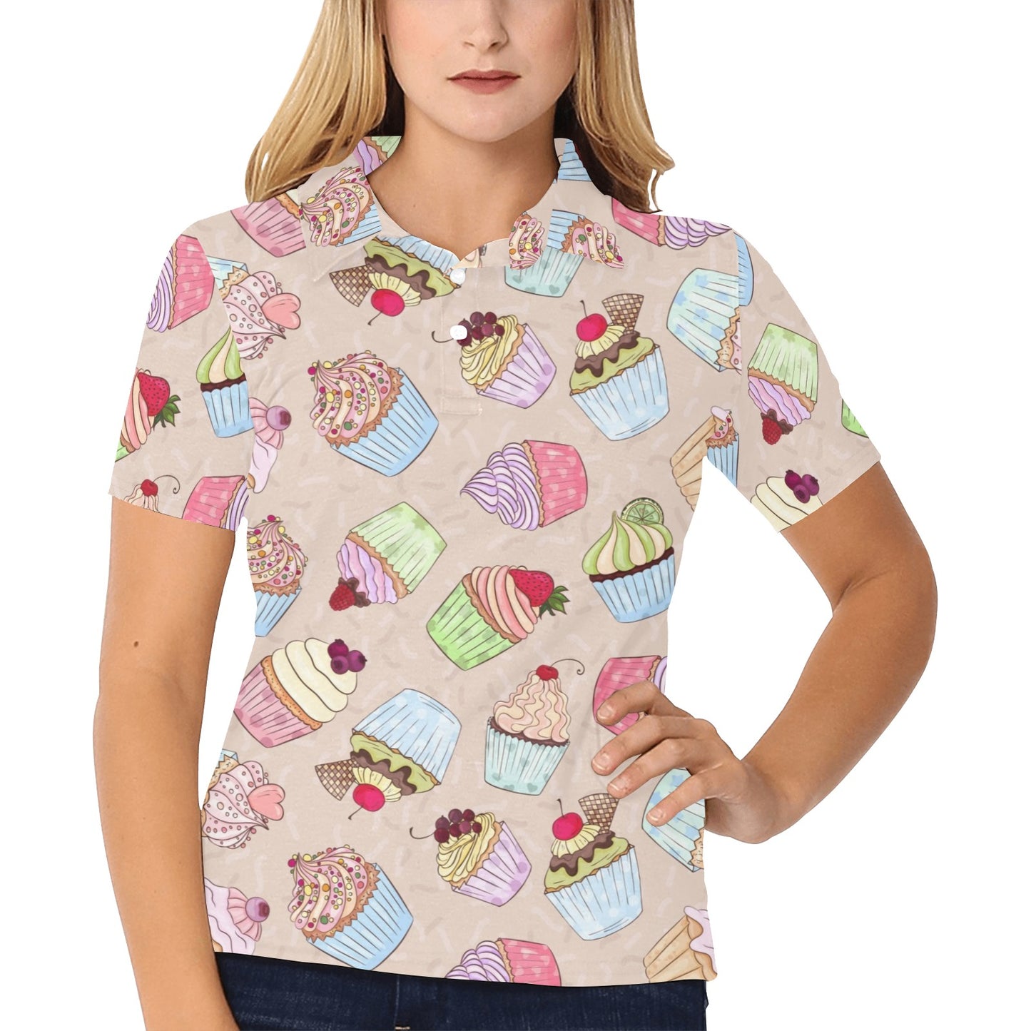 Cupcake Pattern Print Design CP06 Women's Polo Shirt
