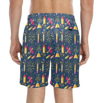 Firework Sparkling Rockets Print Design LKS306 Men's Swim Trunks Beach Shorts