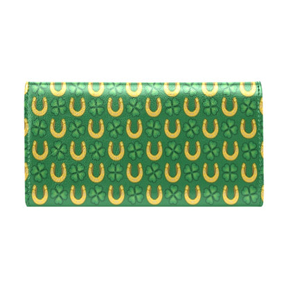 Shamrock Horseshoes Print Pattern Women's Trifold Wallet
