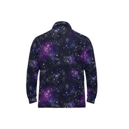 Cosmic Pattern Print Design 03 Long Sleeve Polo Shirt For Men's
