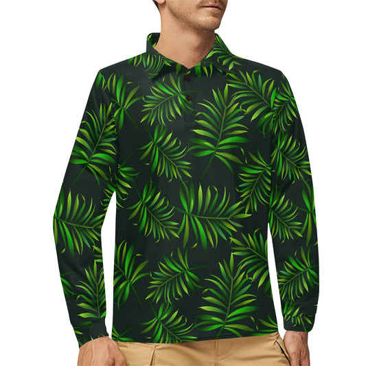 Rainforest Pattern Print Design RF03 Long Sleeve Polo Shirt For Men's
