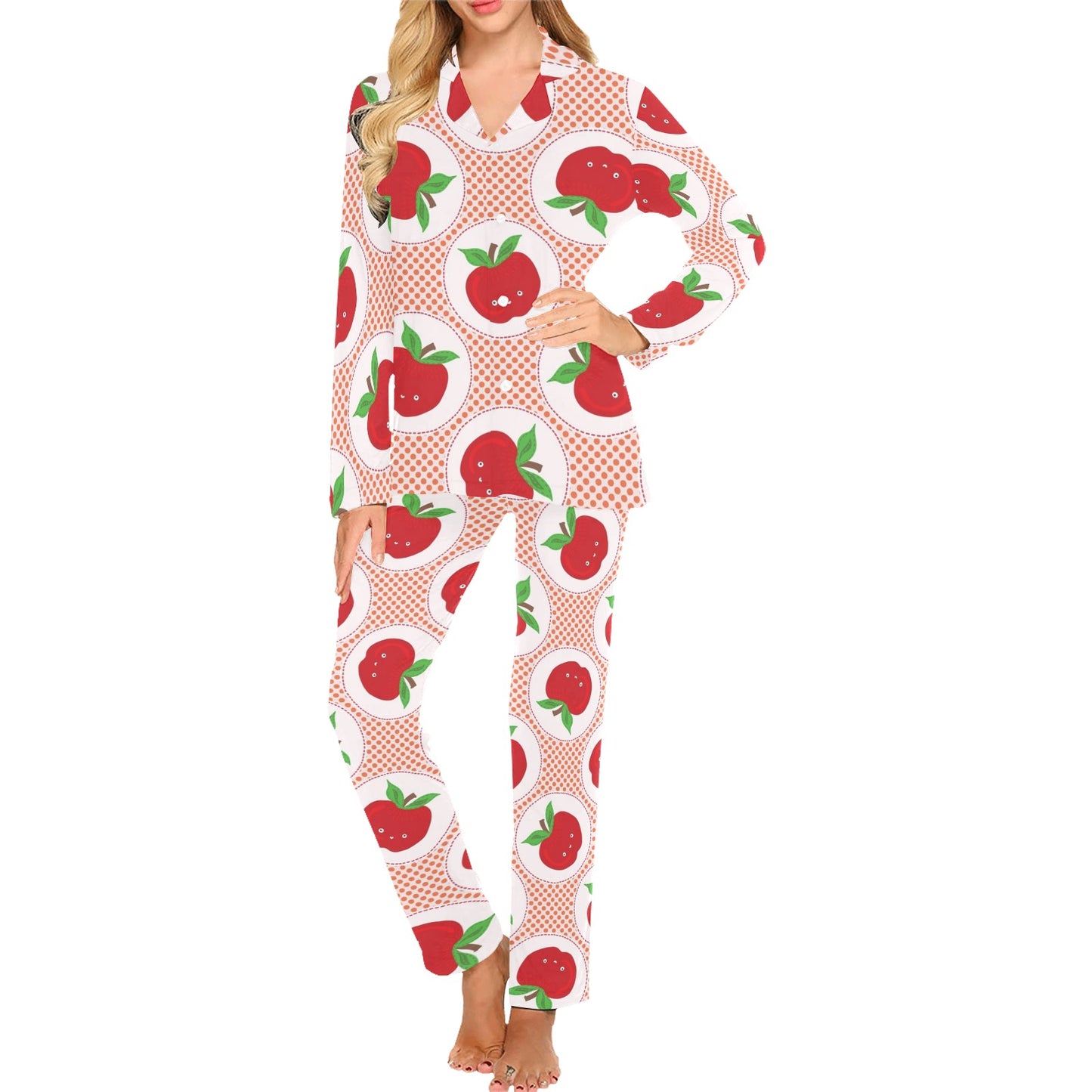 Apple Pattern Print Design AP08 Women's Long Pajama Set