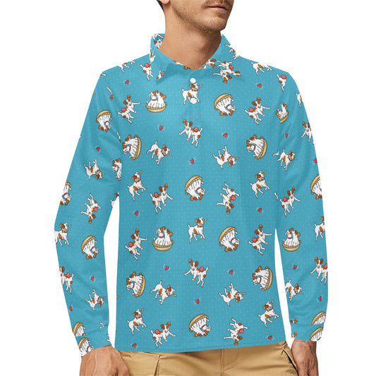 Russell Terriers Playing Print Design LKS305 Long Sleeve Polo Shirt For Men's