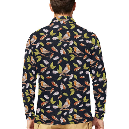 Birds Pattern Print Design 02 Long Sleeve Polo Shirt For Men's