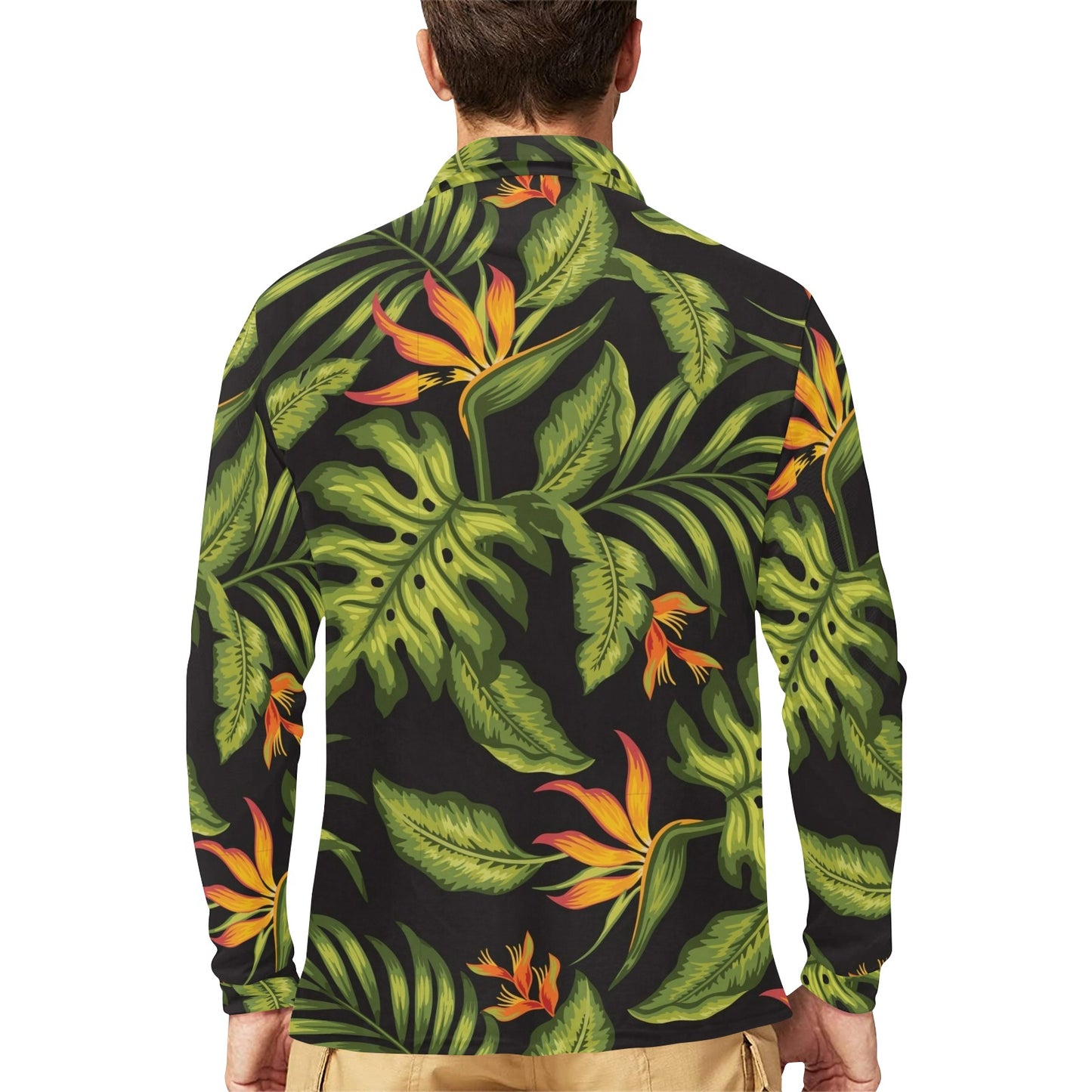 Bird Of Paradise Pattern Print Design BOP013 Long Sleeve Polo Shirt For Men's
