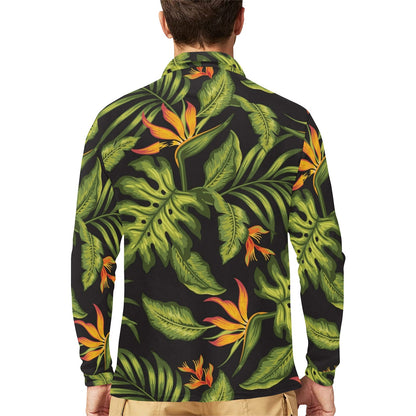 Bird Of Paradise Pattern Print Design BOP013 Long Sleeve Polo Shirt For Men's