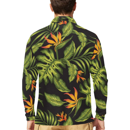 Bird Of Paradise Pattern Print Design BOP013 Long Sleeve Polo Shirt For Men's