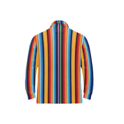 Mexican Blanket Stripe Print Pattern Long Sleeve Polo Shirt For Men's