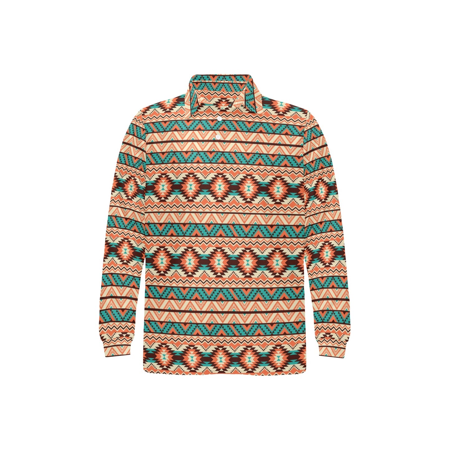 Navajo Western Style Print Pattern Long Sleeve Polo Shirt For Men's