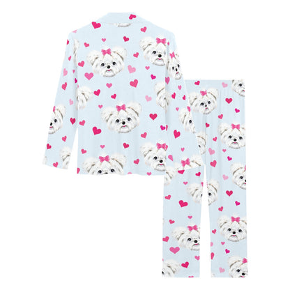 Maltese Pattern Print Design 03 Women's Long Pajama Set