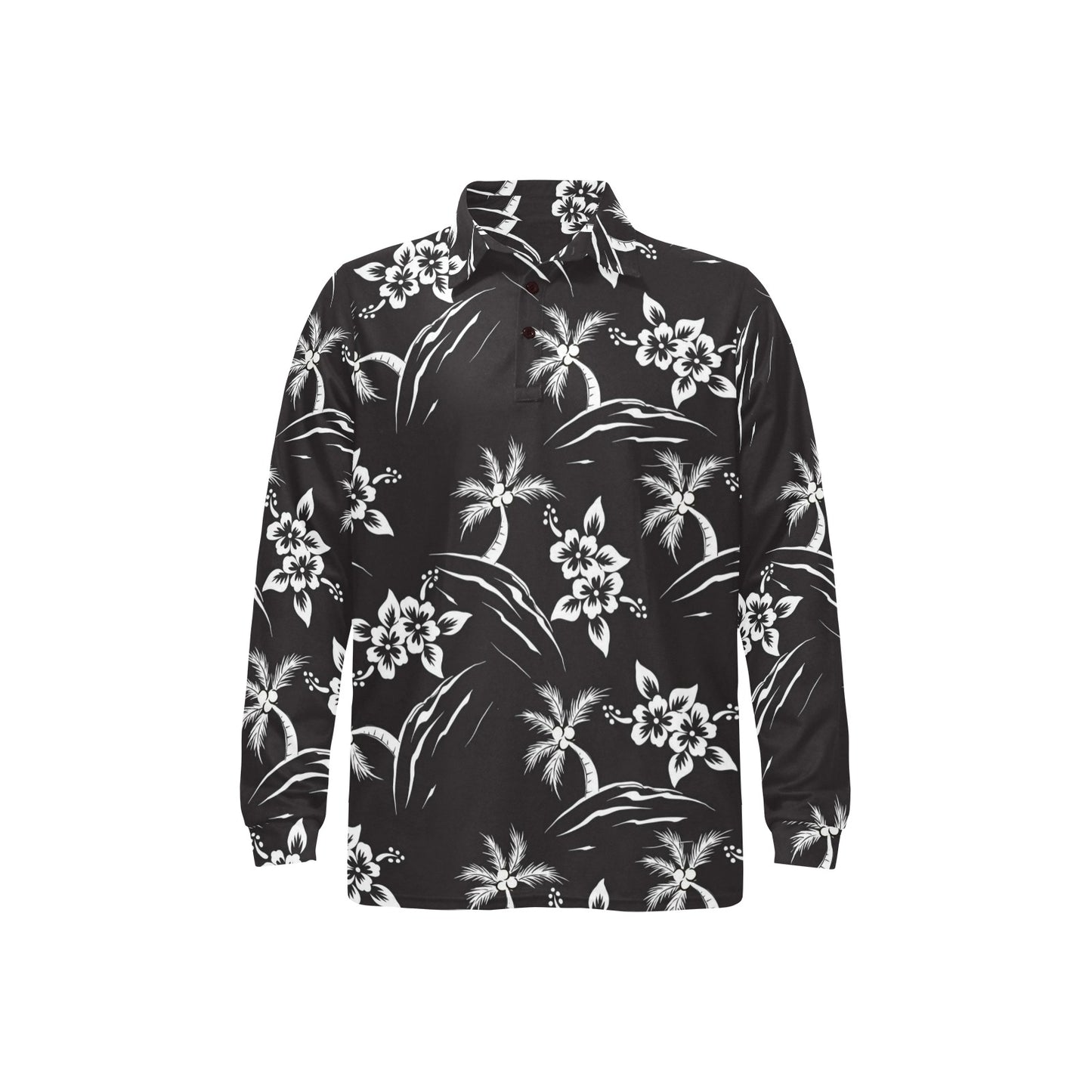 Palm Tree Pattern Print Design PT02 Long Sleeve Polo Shirt For Men's