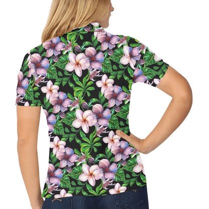 Plumeria Pattern Print Design PM01 Women's Polo Shirt
