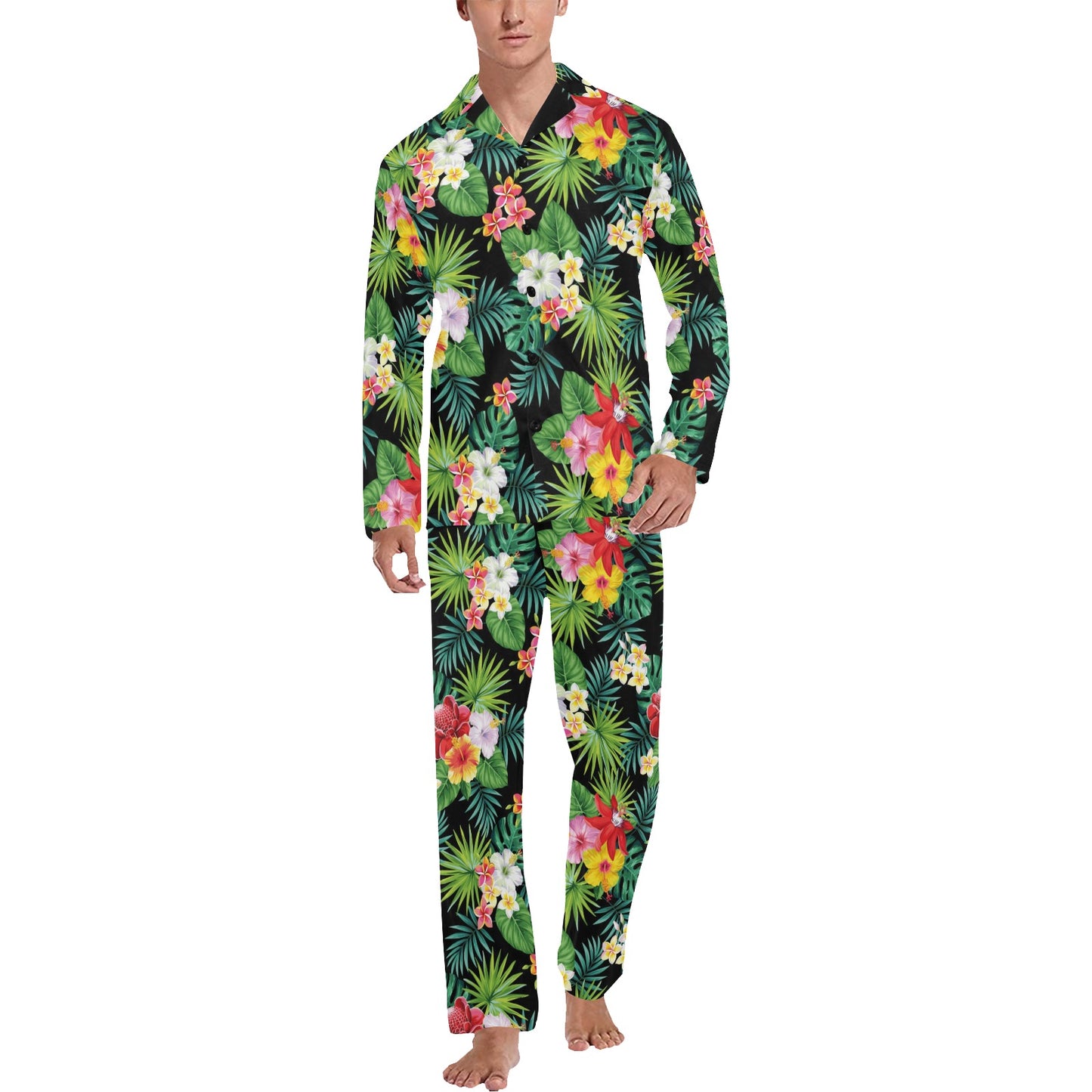 Hibiscus Hawaiian flower tropical Men's Long Pajama Set