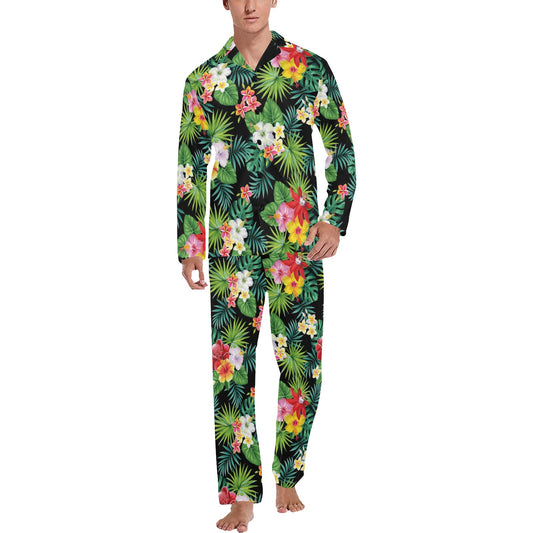 Hibiscus Hawaiian flower tropical Men's Long Pajama Set