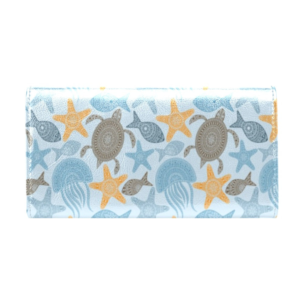Polynesian Jellyfish Turtle Print Women's Trifold Wallet