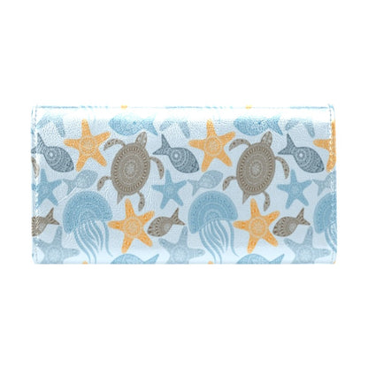 Polynesian Jellyfish Turtle Print Women's Trifold Wallet