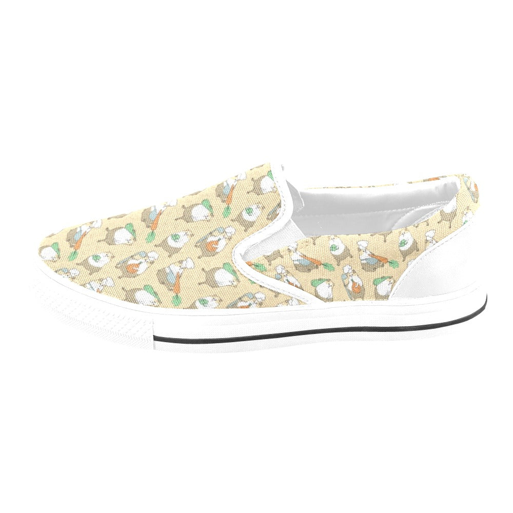 Guinea Pig Print Design LKS401 White Slip Ons Canvas Women's Shoes