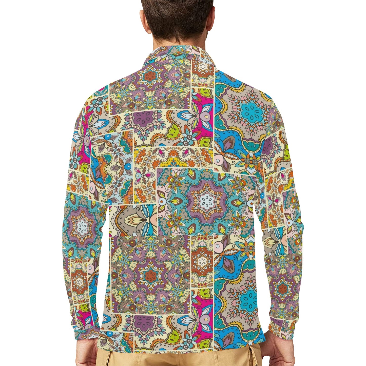 Patchwork Print Design LKS402 Long Sleeve Polo Shirt For Men's