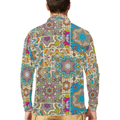 Patchwork Print Design LKS402 Long Sleeve Polo Shirt For Men's
