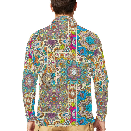 Patchwork Print Design LKS402 Long Sleeve Polo Shirt For Men's