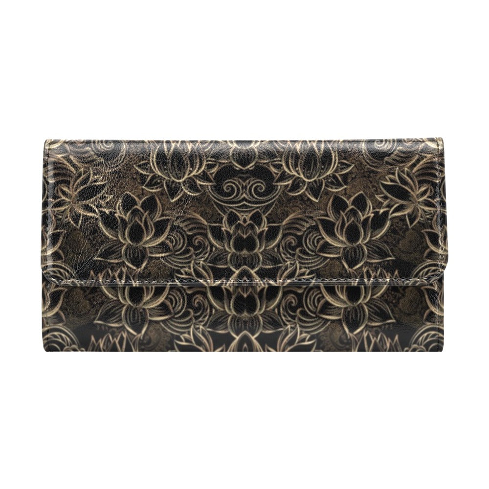 Lotus Gold Mandala Design Themed Women's Trifold Wallet
