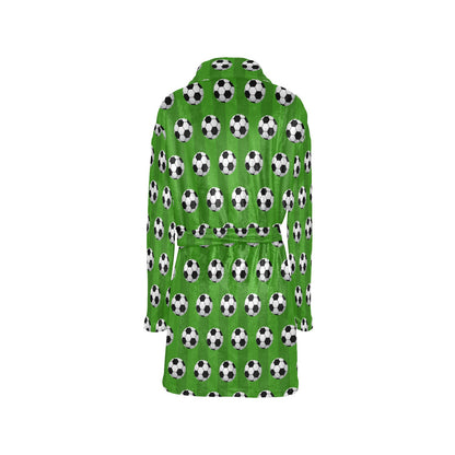 Soccer Ball Green Backgrpund Print Women's Fleece Robe