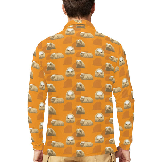 Guinea Pig Print Design LKS403 Long Sleeve Polo Shirt For Men's
