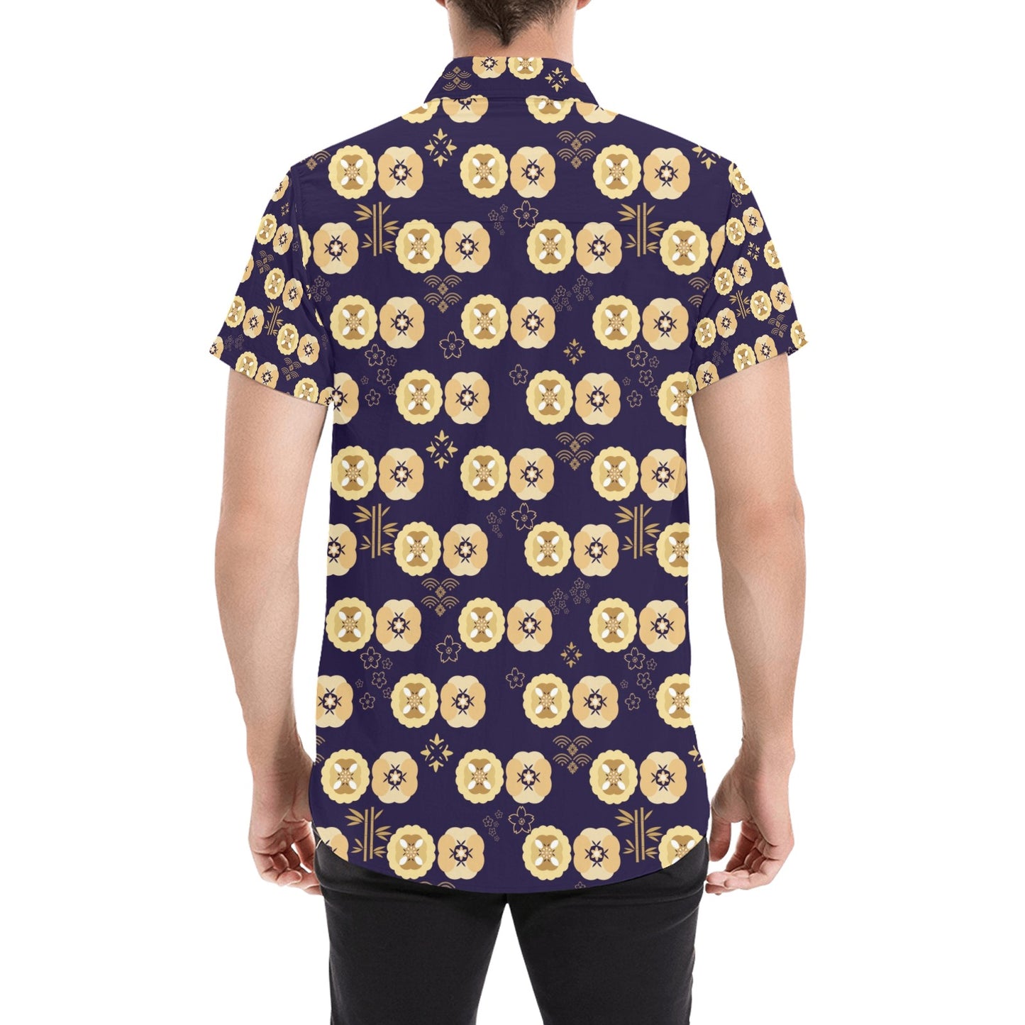 Sakura Print Design LKS303 Men Short Sleeve Button Up Shirt
