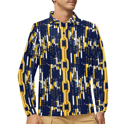 Cryptocurrency Chain Pattern Print Design 03 Long Sleeve Polo Shirt For Men's