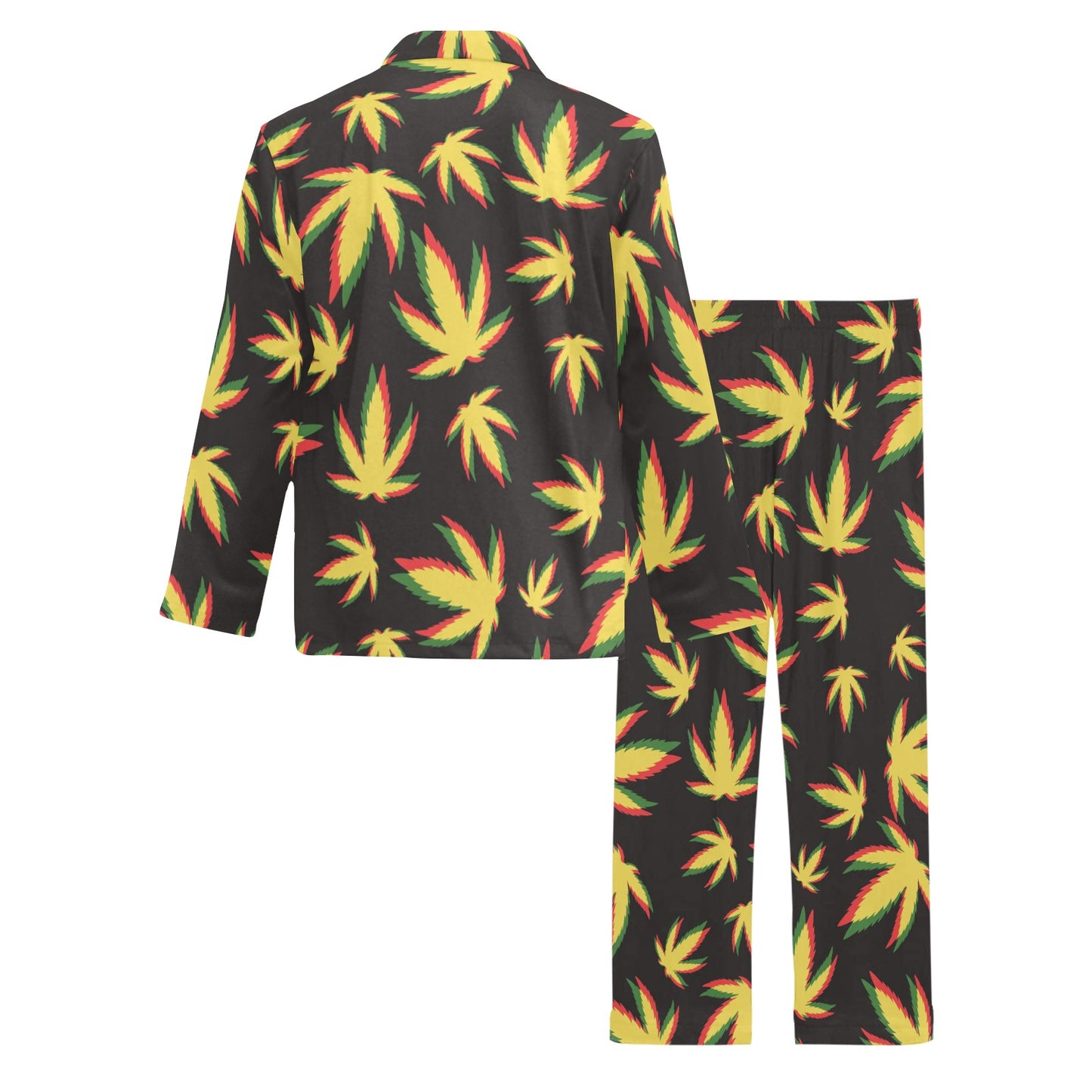 Pot Leaf Pattern Print Design A02 Men's Long Pajama Set