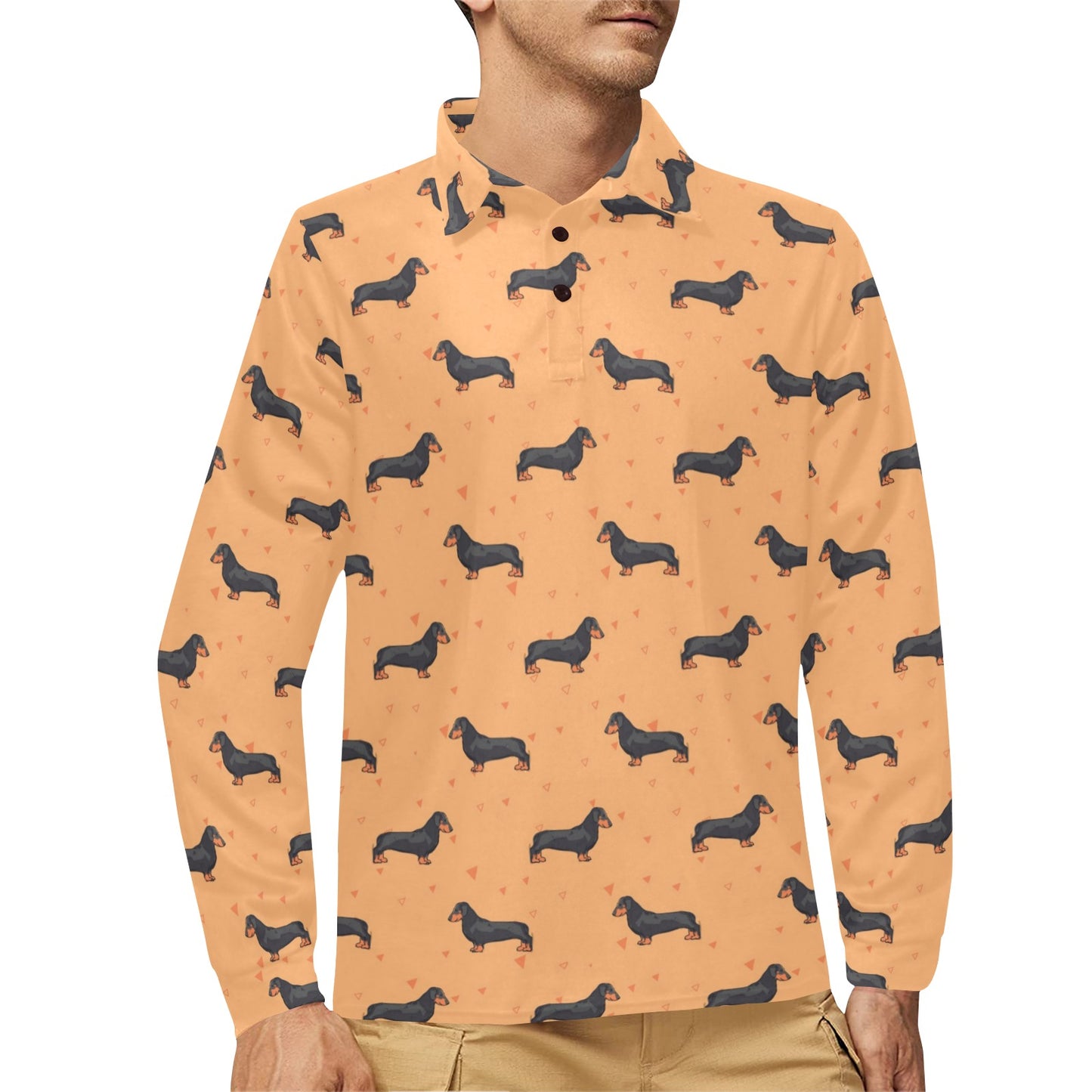 Dachshund Draw Print Pattern Long Sleeve Polo Shirt For Men's