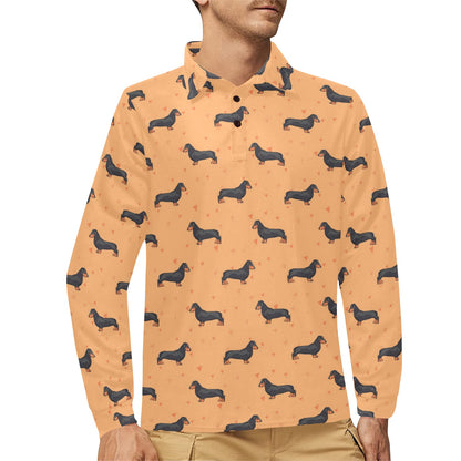 Dachshund Draw Print Pattern Long Sleeve Polo Shirt For Men's