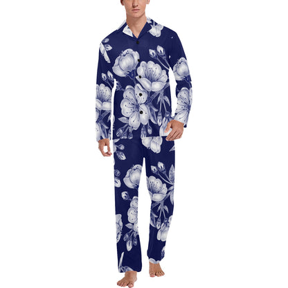 Cherry Blossom Pattern Print Design CB01 Men's Long Pajama Set