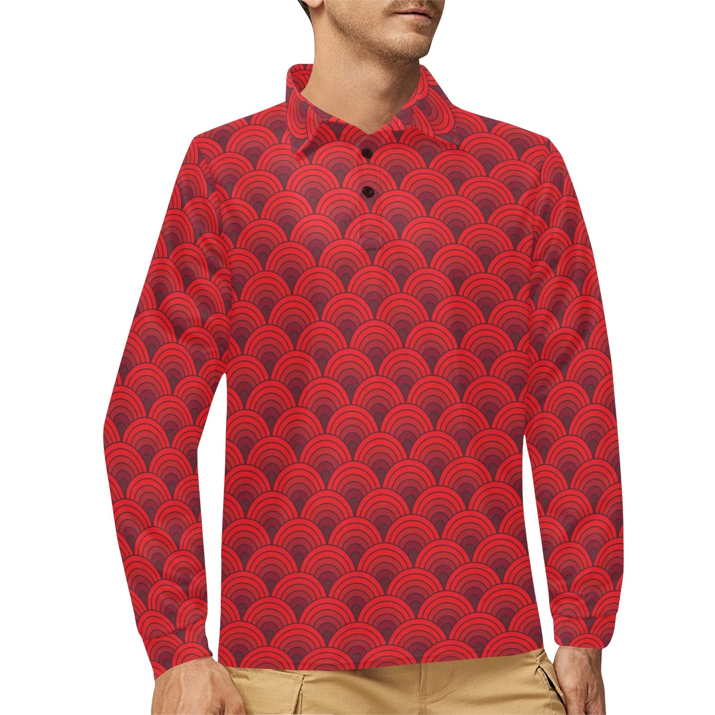 Scales Print Design LKS403 Long Sleeve Polo Shirt For Men's