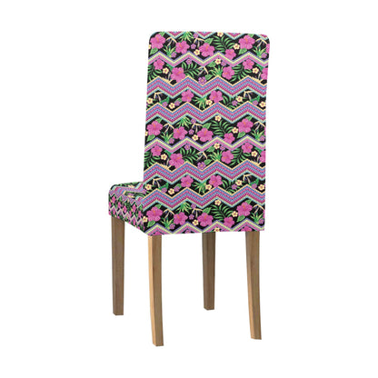 Hibiscus Pink Zigzag Line Pattern Design LKS307 Dining Chair Slipcover