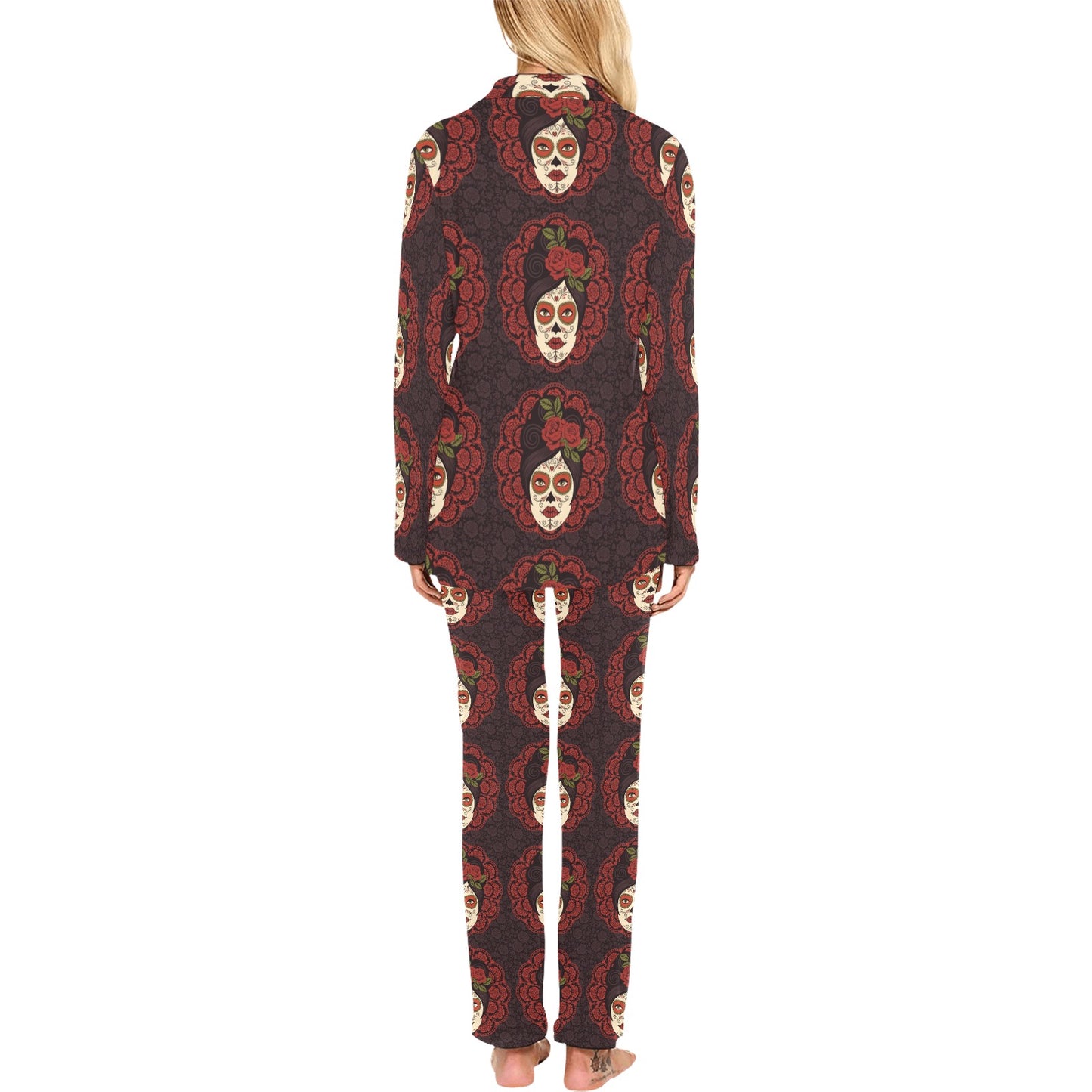 Day of the Dead Mexican Girl Women's Long Pajama Set