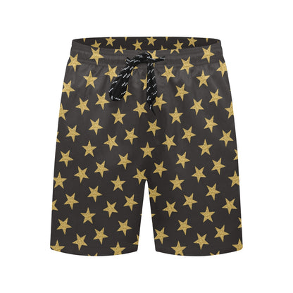 Star Gold Print Design LKS302 Men's Swim Trunks Beach Shorts