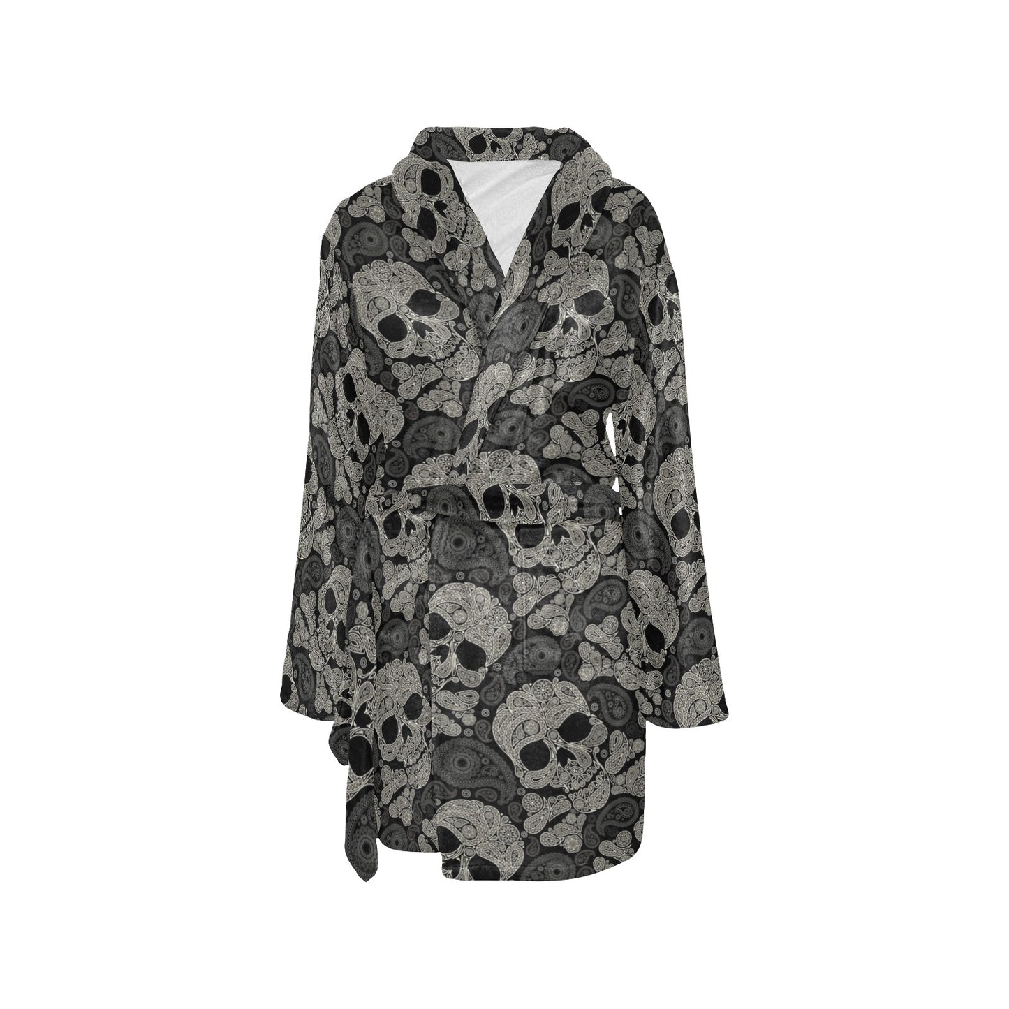 Paisley Skull Pattern Print Design A01 Women's Fleece Robe