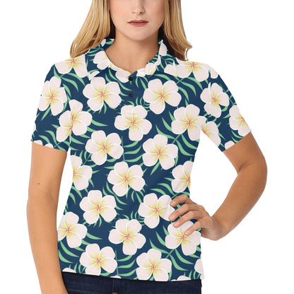 Pink Plumeria Pattern Print Design PM016 Women's Polo Shirt
