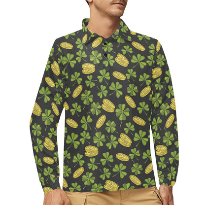 St Patricks Day Print Design LKS305 Long Sleeve Polo Shirt For Men's