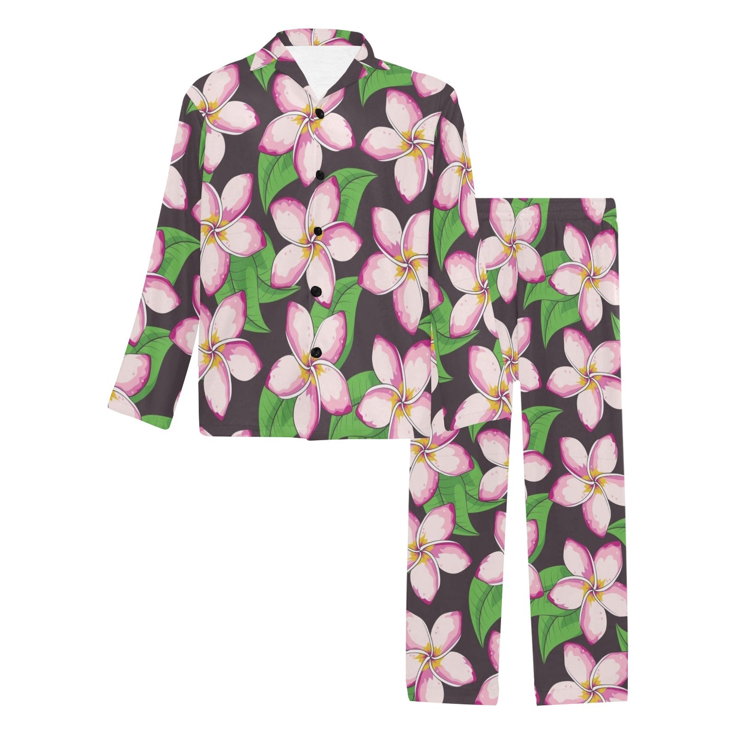 Pink Plumeria Pattern Print Design PM019 Men's Long Pajama Set