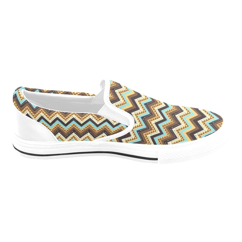 Southwest Pattern Print Design LKS301 White Slip Ons Canvas Women's Shoes