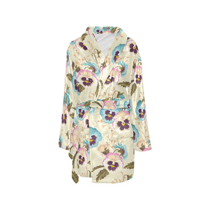 Pansy Pattern Print Design A02 Women's Fleece Robe