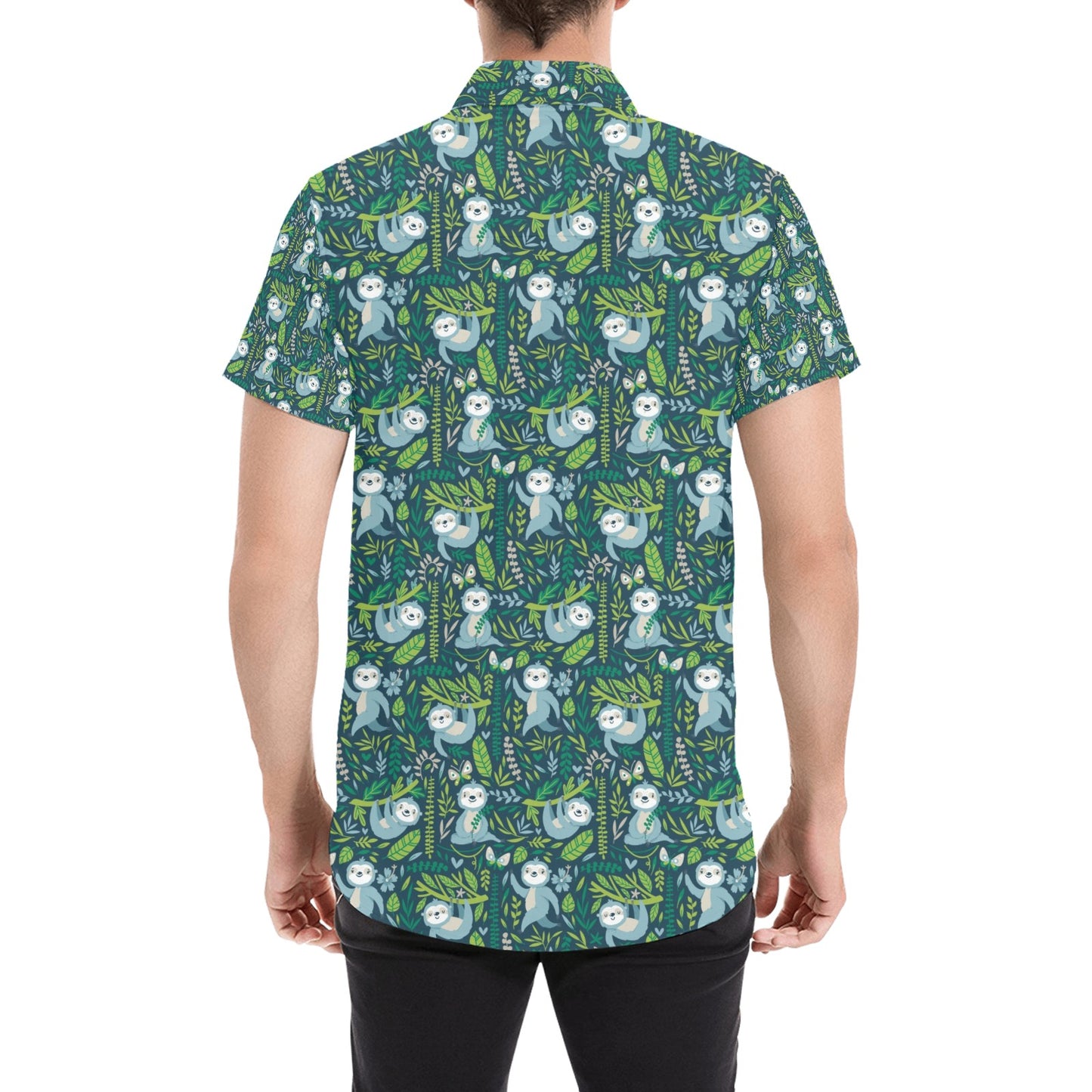 Sloth Print Design LKS304 Men Short Sleeve Button Up Shirt