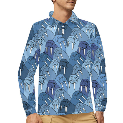 Walrus Pattern Print Design 01 Long Sleeve Polo Shirt For Men's