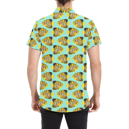 Angelfish Print Design LKS402 Men Short Sleeve Button Up Shirt