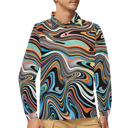 Liquid Pattern Print Design 02 Long Sleeve Polo Shirt For Men's