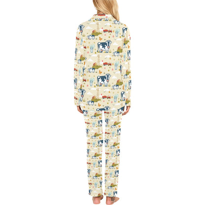 Cow Farm Design Print Women's Long Pajama Set