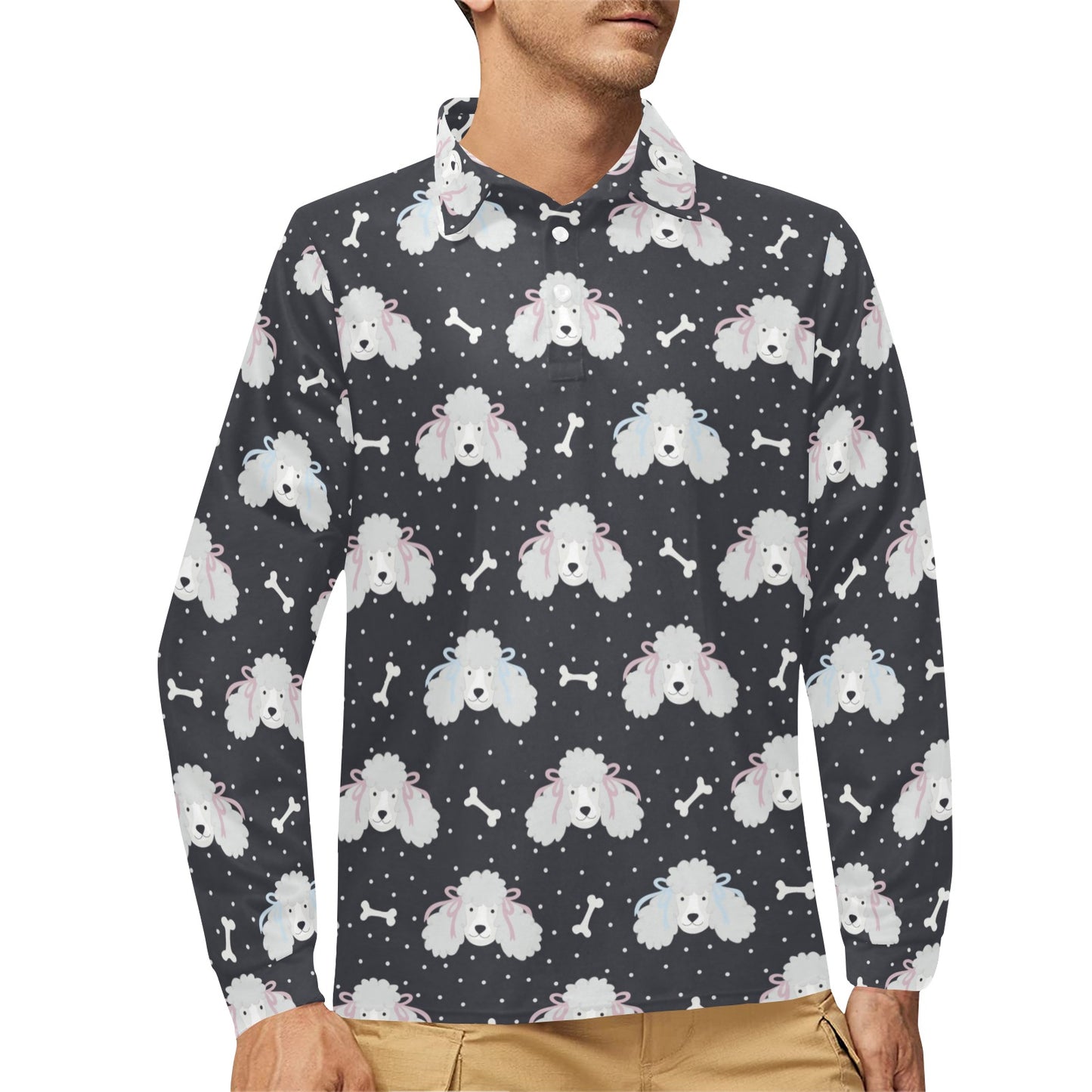 Poodle Pattern Print Design A03 Long Sleeve Polo Shirt For Men's